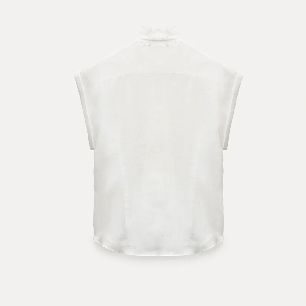 NWT Zara Woman RUFFLED 100% RAMIE SHIRT ZW COLLECTION White Size S Small - Picture 6 of 12